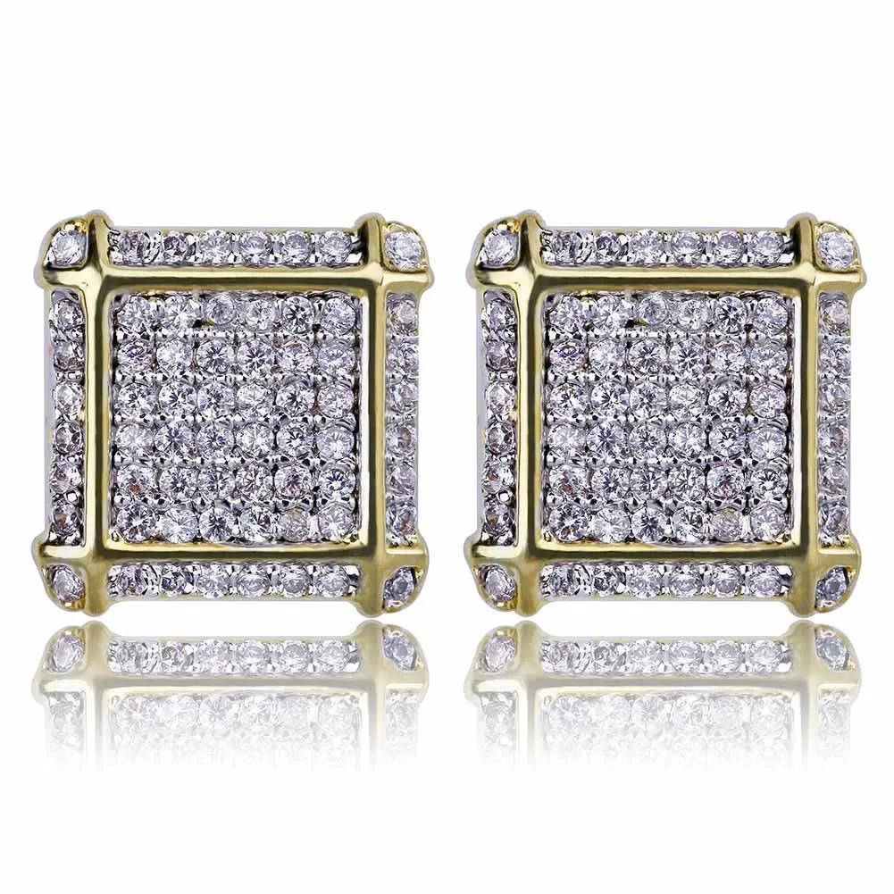 

New Item Iced Out Micro Paved Square CZ Pendientes Hombre With Screw Back Hip Hop Women Stud Earrings Fashion Jewelry