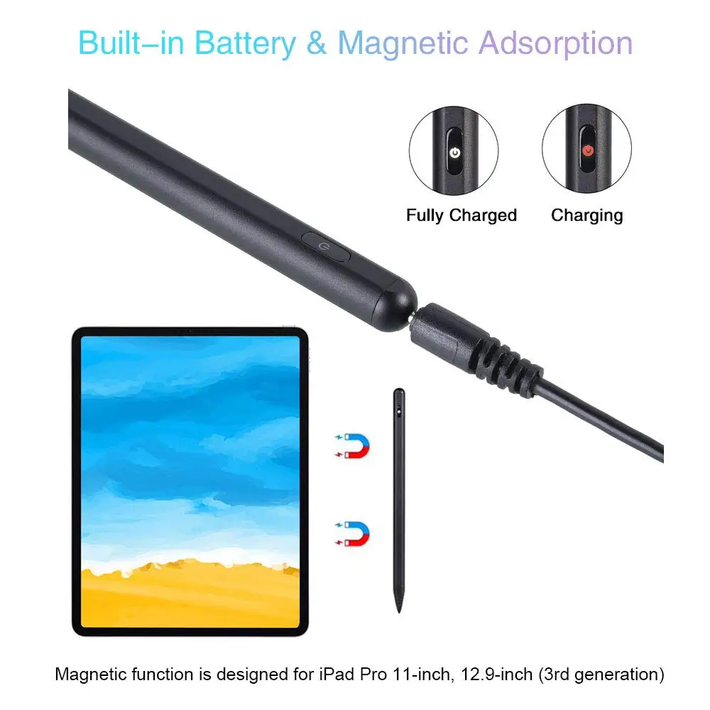 2019 new design aluminum metal barrel screen touch stylus pen laptop magnetic active stylus pen for iPad IOS&Android tablet PC