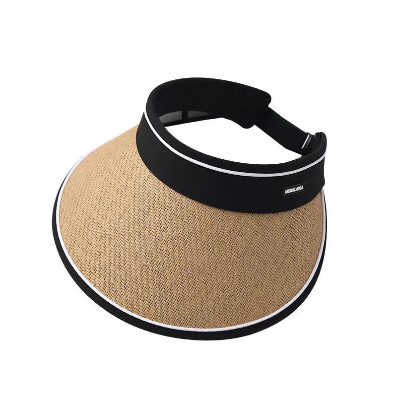 

Summer Ladies Sun Visor Hat Wide Brim Empty Top Sunscreen Hats Hiking Sports Straw Beach Hats Caps Foldable