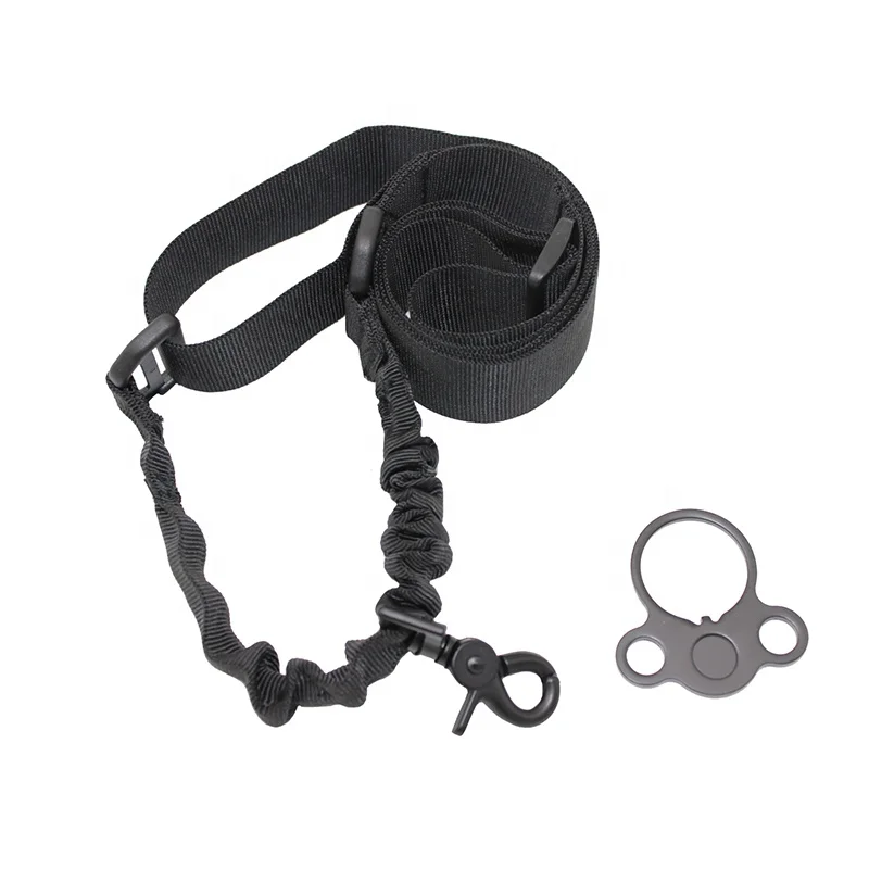 

Hunting Nylon straps Tactical Single point sling Adjustable Metal Hook Single Point Sling + Ar15 End back Plate Sling Adapter, Black/green/sand color