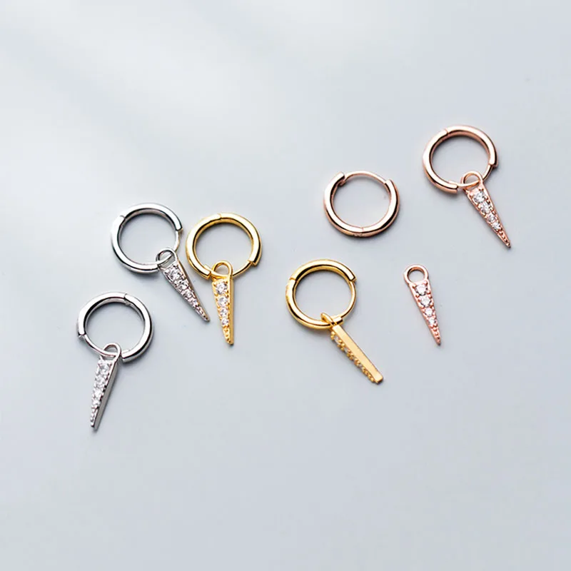 

925 sterling silver minimalist cone fashion diamond drop triangle hoop earrings