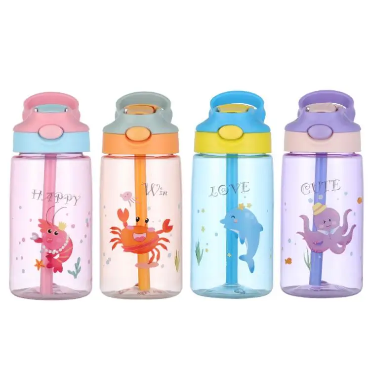 

450ml Custom Cartoon Children Bottle Travel Leakproof BPA Free Kids Drinking Cute Water Bottle with Straw, Customized color acceptable