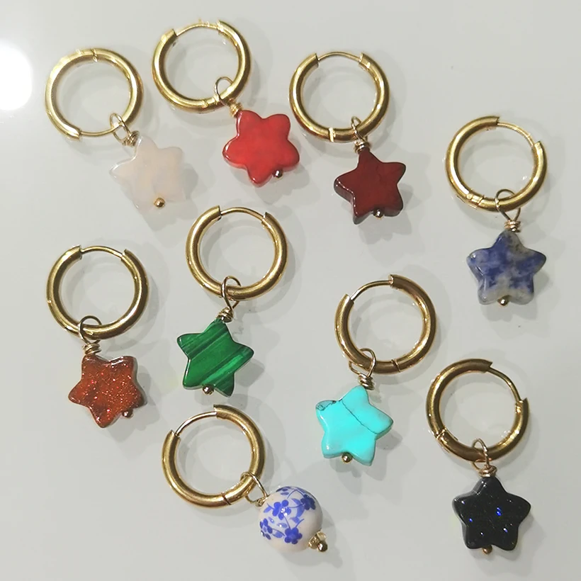 

2011 Latest Fashion Natural Star Shape Stone Pendant Earrings Round Solid Multicolor Gem Earring Women Party Earring