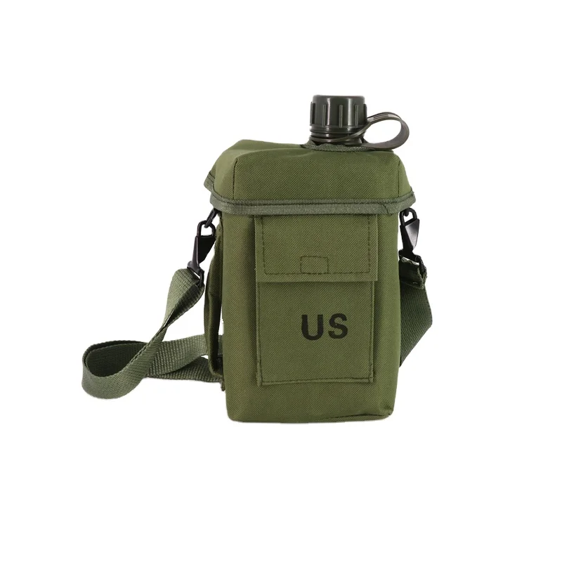 

2 L Military Outdoor Portable Plastic Bottle Water Bottle with Sling Keeping Drink Hot Cold Army Plastic Canteen Square Olive, Green