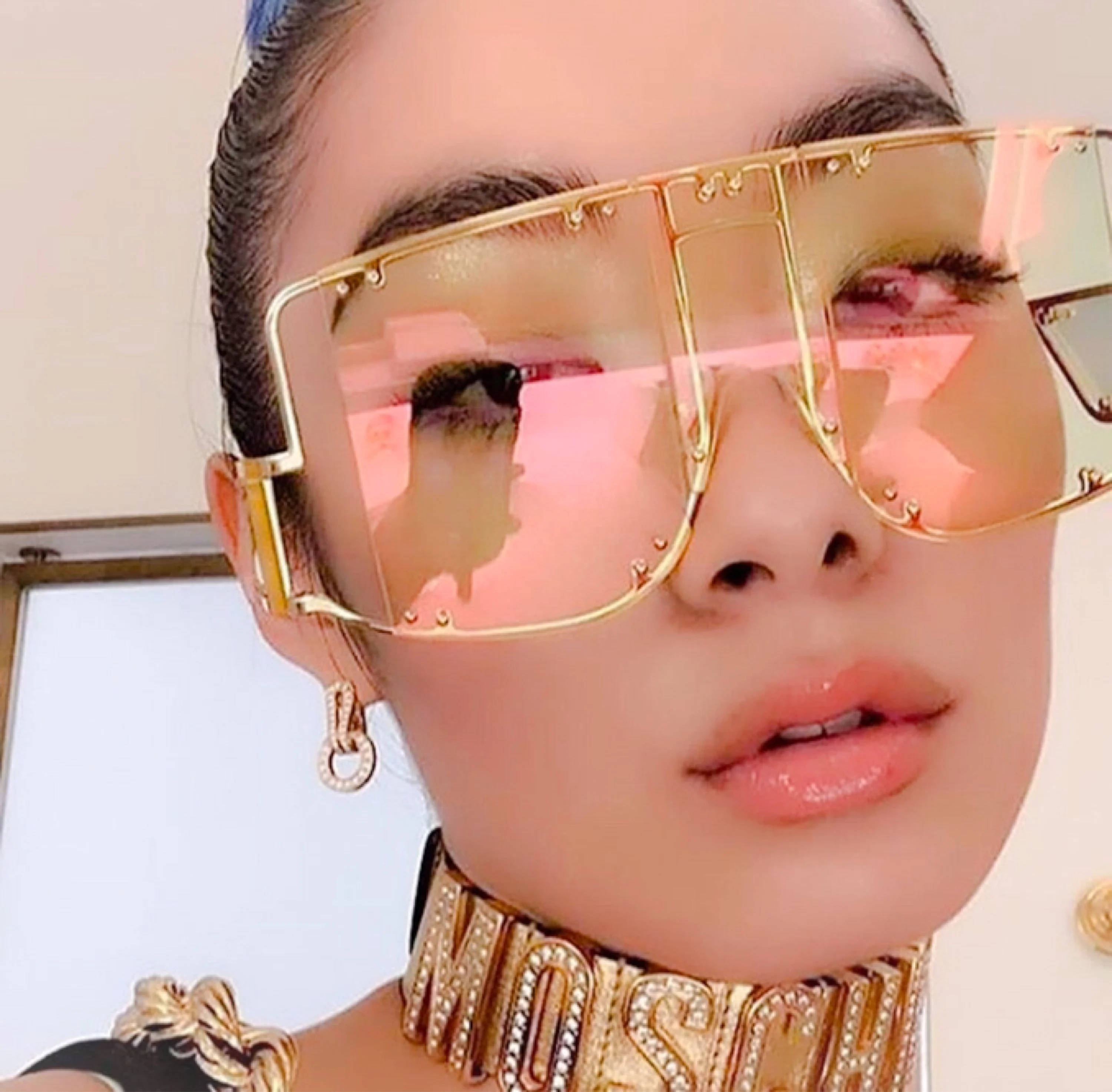 

588 Fashion High Quality One-piece Lens Oversized Steampunk Square Frame Sunglasses 2020, As picture