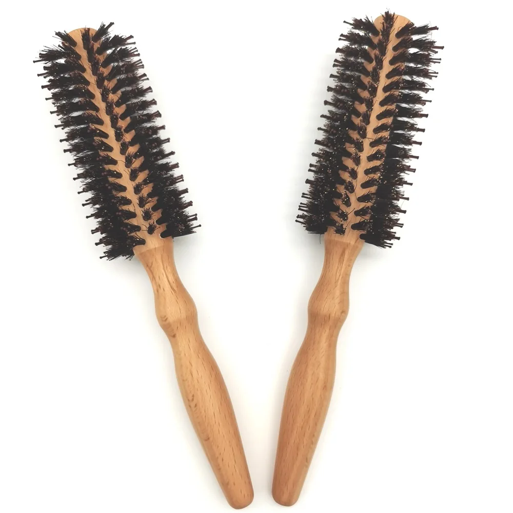 beech wood handle roller hair brush boar round nylon bristle