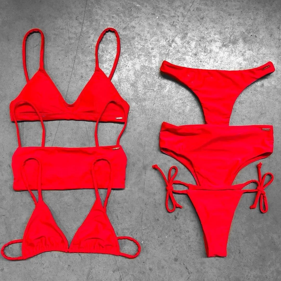 

High Waist Beachwear Hollow Out Bikini Bathing Suit two Piece Swimwear for women