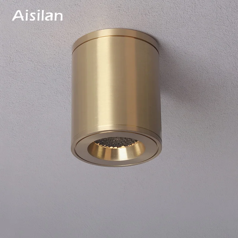 Aisilan nonstandard office anti glare 7W copper finish cylindrical spot ceiling lamp downlights led tubular