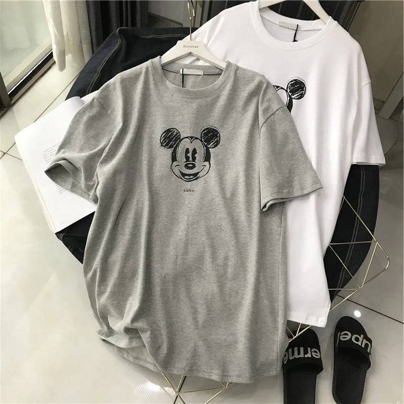 

Plus Size Wholesale Screen Printing Cartoon Women Loose Fit Cotton T Shirt, Picture showed