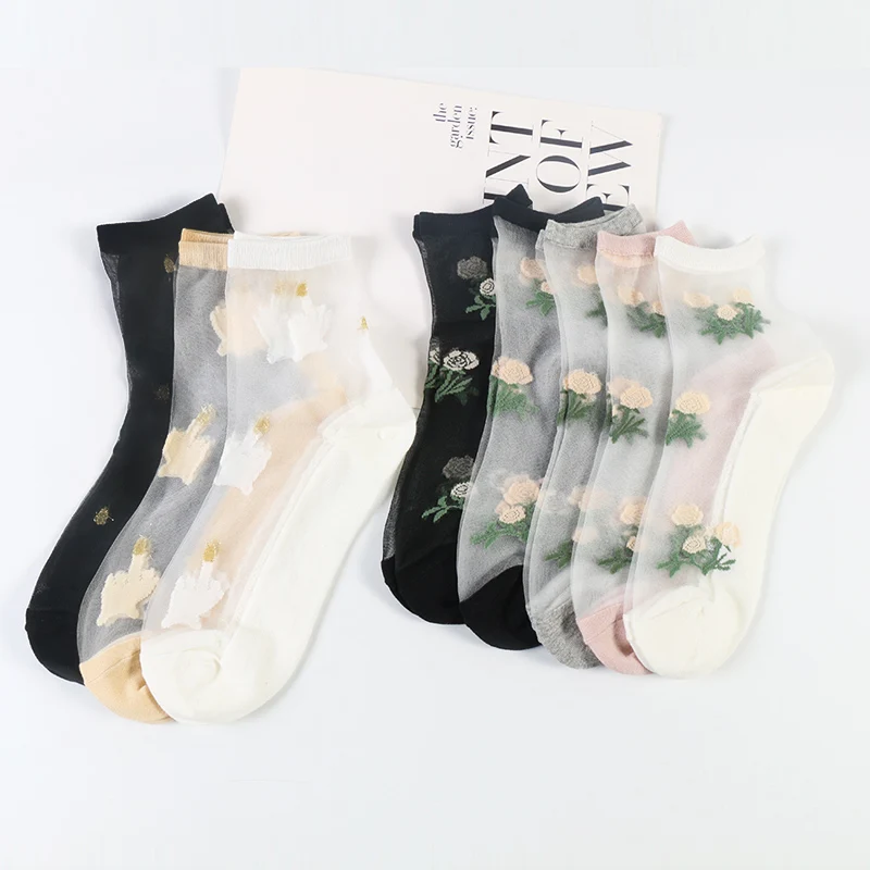 

Stock Low Moq Fancy Ladies Summer Spring Sexy Beautiful Women Fashion Transparent Socks, As picture