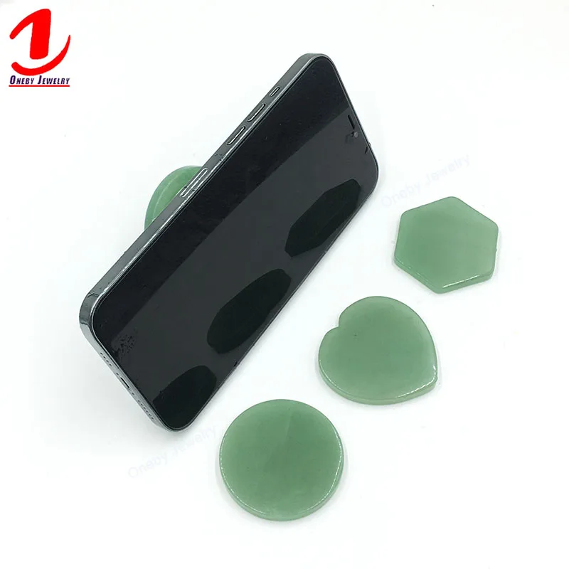 

Popping Up Cute Collapsible Wholesale Green Aventurine Round Cell Phone Holder Finger Grip Phone Holder Stand Expand Customize