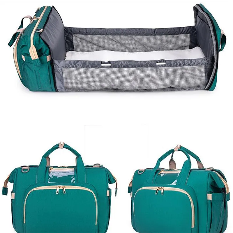 

Wholesale Diaper Travel Maternity Baby Nappy Portable Slung Leisure Mommy Bag with Folding Crib Bed, As pictures