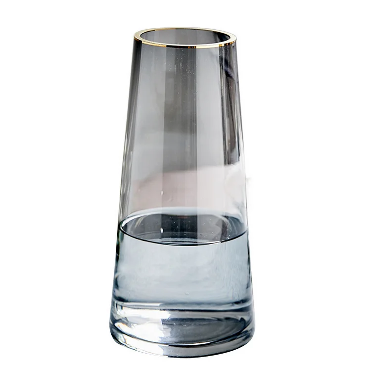 

A51 Handmade European Style Gold Painting Glass Flower Vase Living Room Furniture Arrange Artificial Flowers Vase, Clear transparent