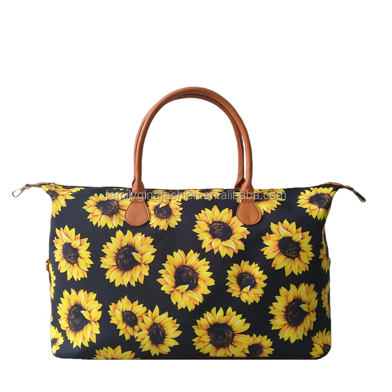 

Sunflower Print Weekender Bag Ready To Ship Monogram Bolso Weekender con estampado de girasol y lienzo de PU, As pics show