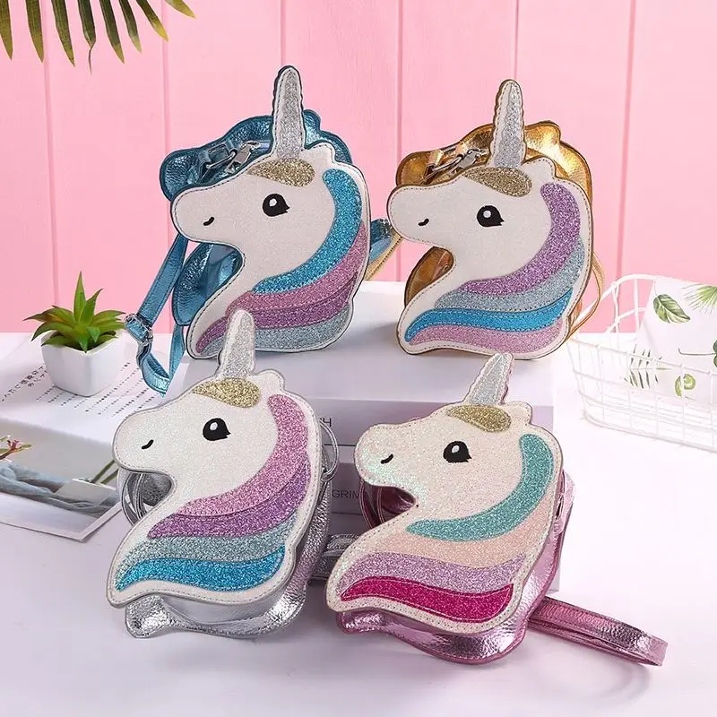 

2021 wholesale cartoon laser crossbody bags sequins handbag girl unicorn shoulder bag unicorn bags for kids