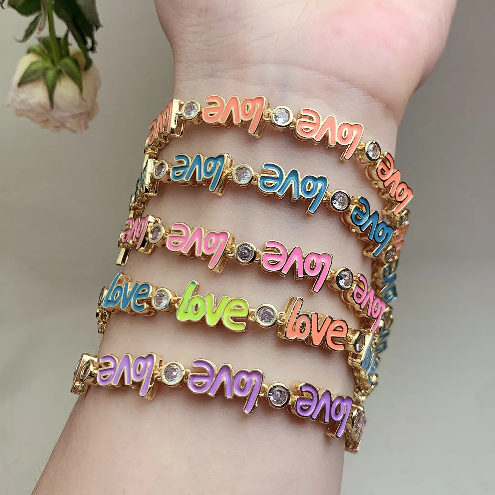 

Bohemian Style LOVE Letter 18k gold chain Bracelet Women's Colorful Oil Dropping zircon jewelry Bracelet Personalized Jewelry