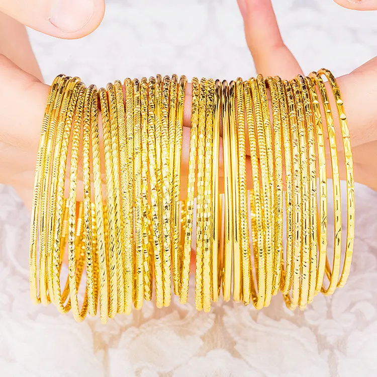 

Bohemian brass real gold plating slim bangle bracelet for wedding, As picture