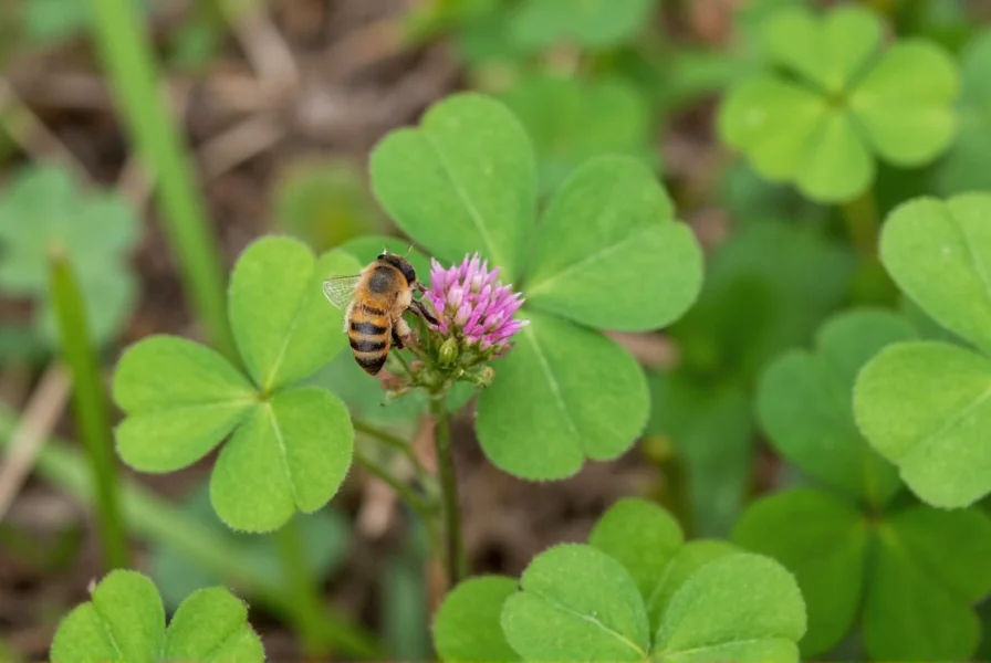 Glasgefäß mit goldenem Klee-Honig und frischen Kleeblüten