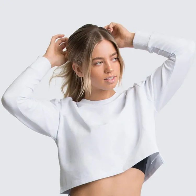 

Popular design work out women sportswear running yoga top sports solid color long sleeve sports hoodie