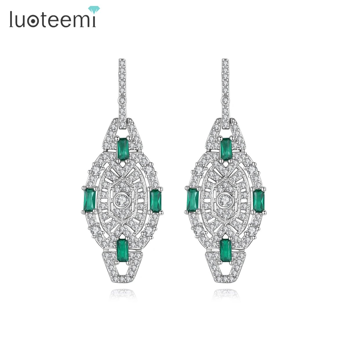 LUOTEEMI Woman Brass Female Charm Cubic Zirconia Inspired Geometric Brand Jewelry Luxury Earrings 2023