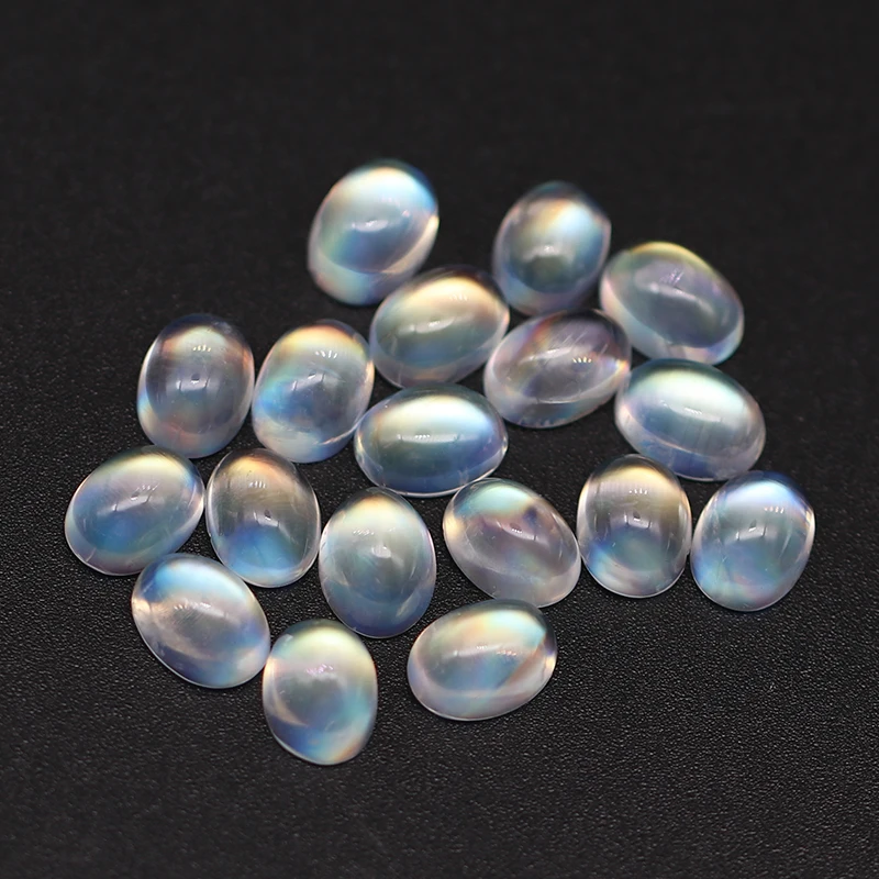 

Wholesale High Quality 4x6 mm to 7x9 mm Smooth Oval Cabochon Natural Rainbow Moonstone