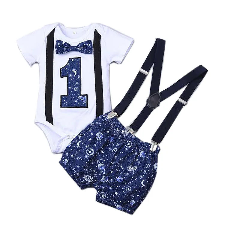 

Baby Boy First Birthday Outfit Costume 1st birthday outfit boy Gentleman Tie Romper+Shorts babies clothings boys girls sets