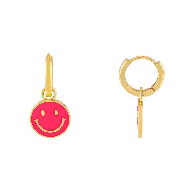 

Gemnel 925 silver pink charm smile enamel hoop designer earrings jewelry, Customized color