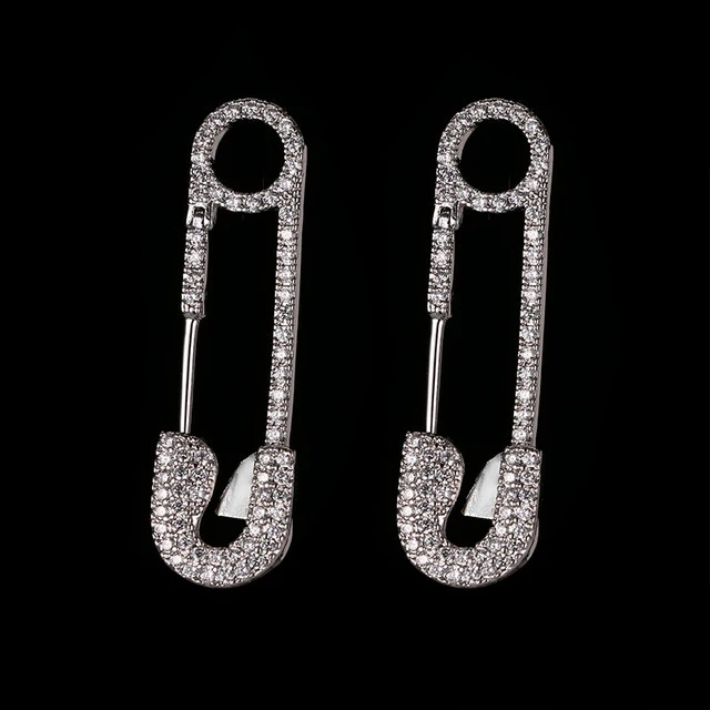 

Fashion New CZ Zirconia Earring Silver Pin Shape Stud Earrings for Women