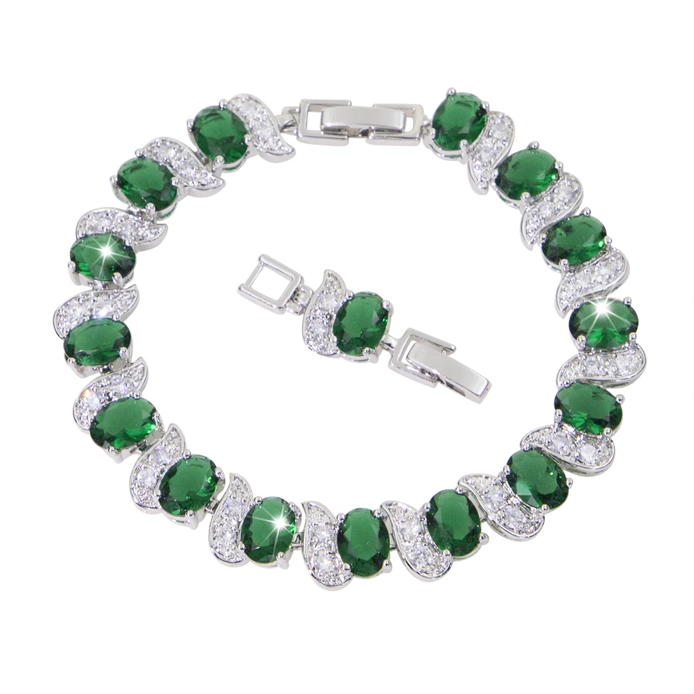 

white gold plated Bracelet green and blue Stone Woman Christmas Love Jewelry bisuteria Evil Wholesale bracelet for wedding gift
