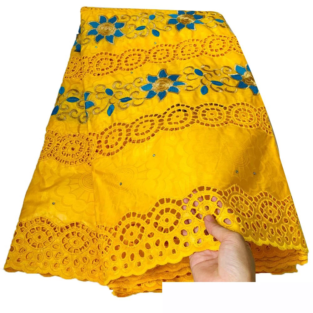 

Beautifical yellow lace embroidery basin cotton check design fabric ML56B51, Customized