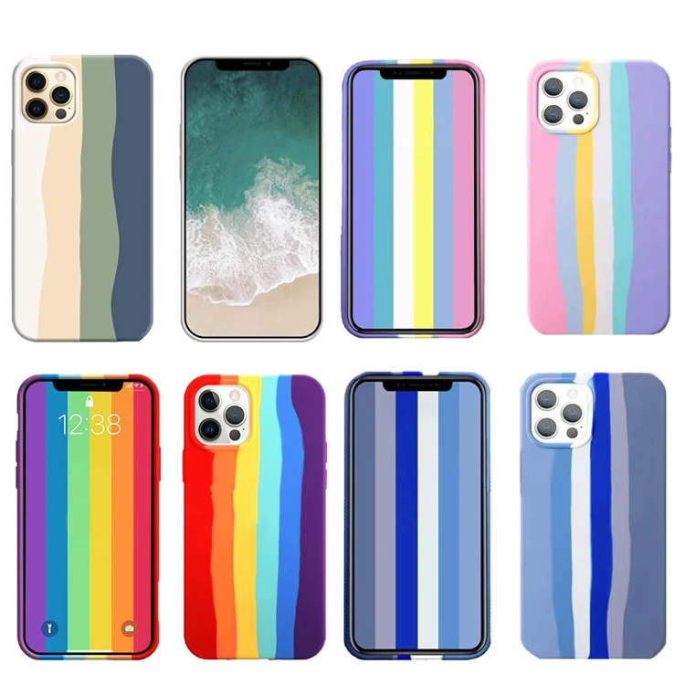 

EM High quality Original Liquid silicone case shatterproof luxury soft rainbow phone case for iphone 8 plus xr 13 pro max