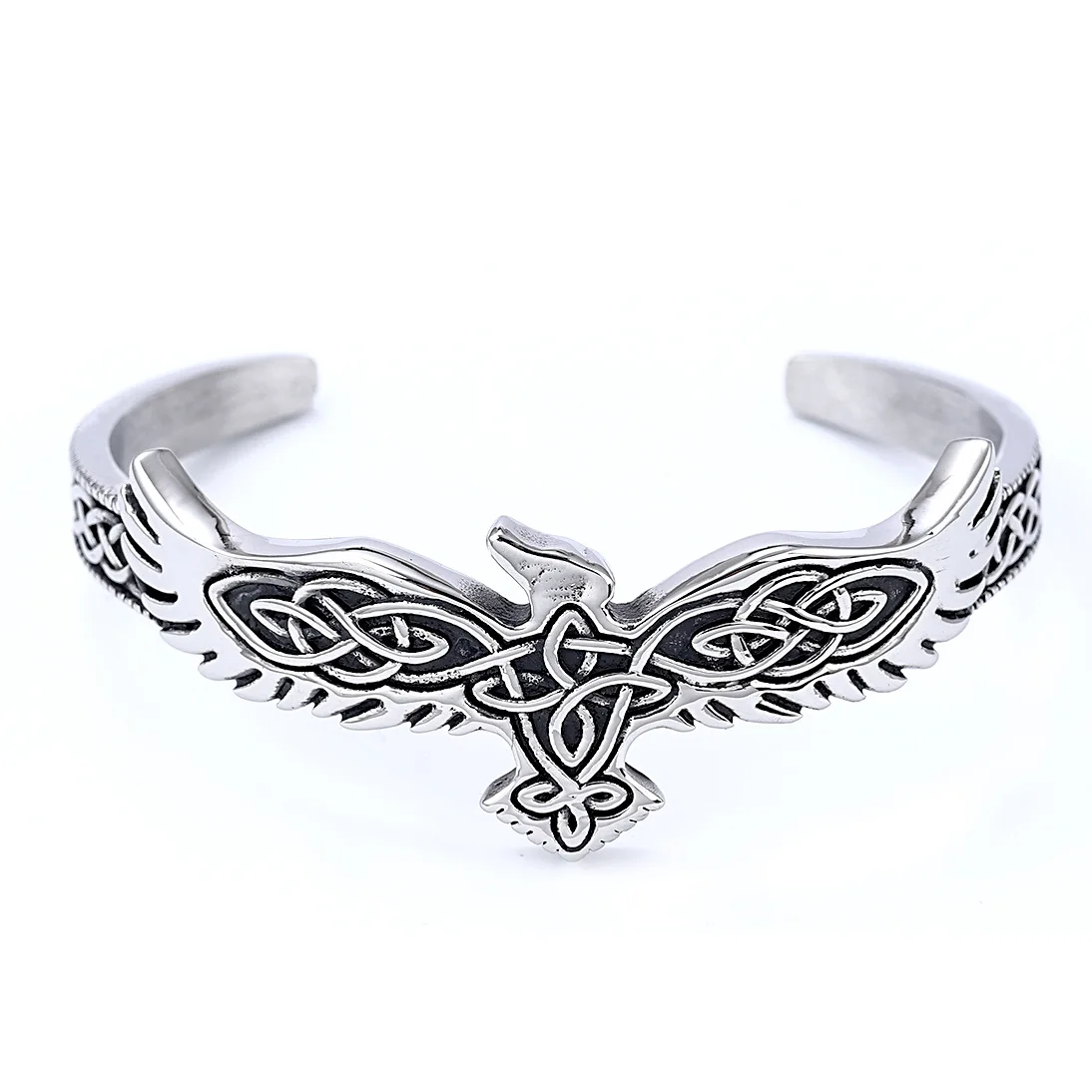 

Custom Viking Jewelry Raven Bracelet Open Cuff Bangle Animal Head Mens Viking Arm Ring Mens Silver Color Bracelet