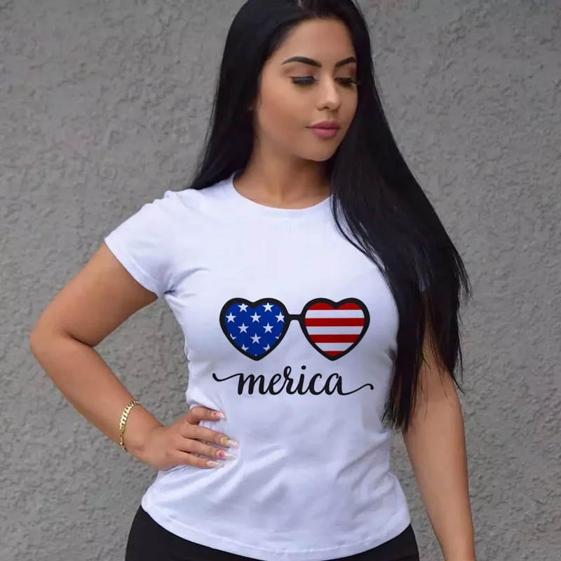 

High Quality July 4th Graphic Tees 100% Cotton Tie Dye Woman Tshirts and Tops Printed Fitness Women's T-shirts