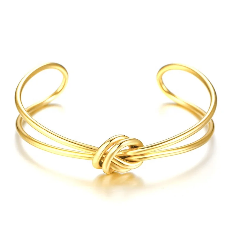

High Quality Wholesale Fashion Women 316L Stainless Steel Knot Cuff Bracelets, Gold