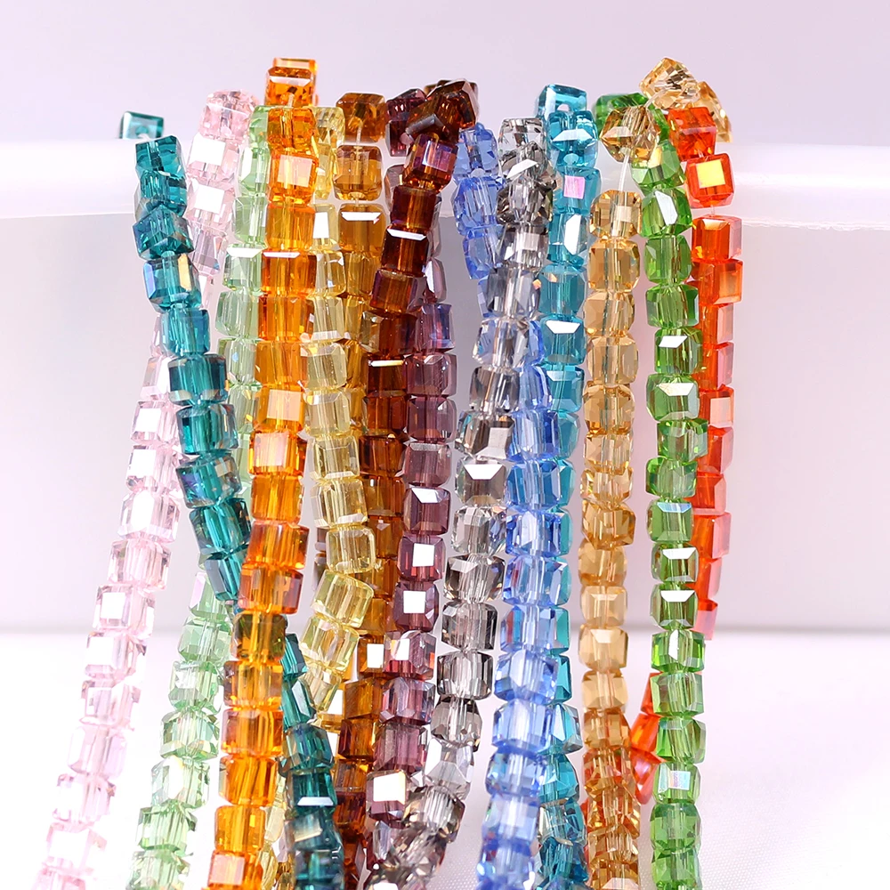 

Faceted Square Glass Beads For Jewelry Making 4mm/6mm Crystal Beads For Necklace Pendant Bracelet DIY Accessories 5strips/batch, Colors available more than 50,choose from color cards