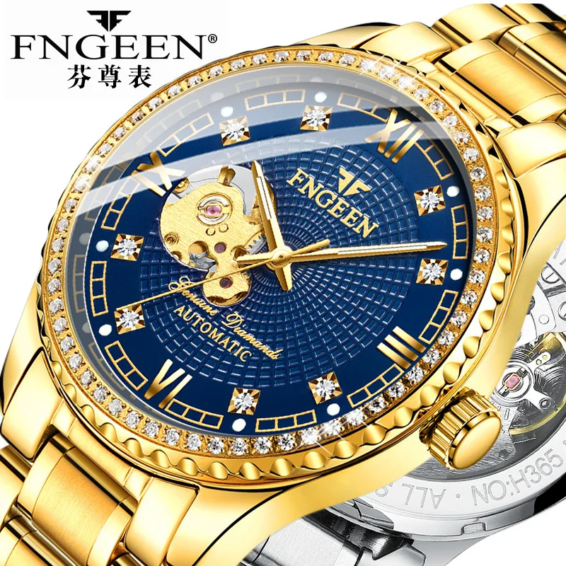 

FNGEEN 8073 high quality luxury man mechanical watch original steel Strap water resist automatic skeleton business hand watch