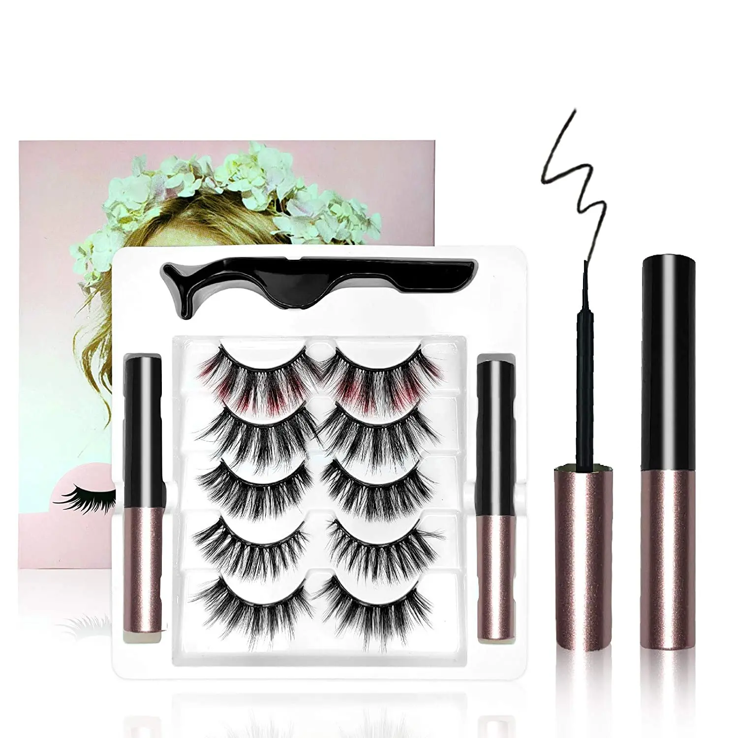 

2021 New Arrival Customize 8D False Lashes Partner Set Glue Free Magnetic Eyelashes 5 Pairs Magnetic Eyeliner and Lashes Kit