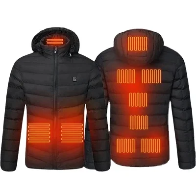 

9 Areas Heated Hooded Jackets USB Men's Women's Winter Outdoor Electric Heating Jackets