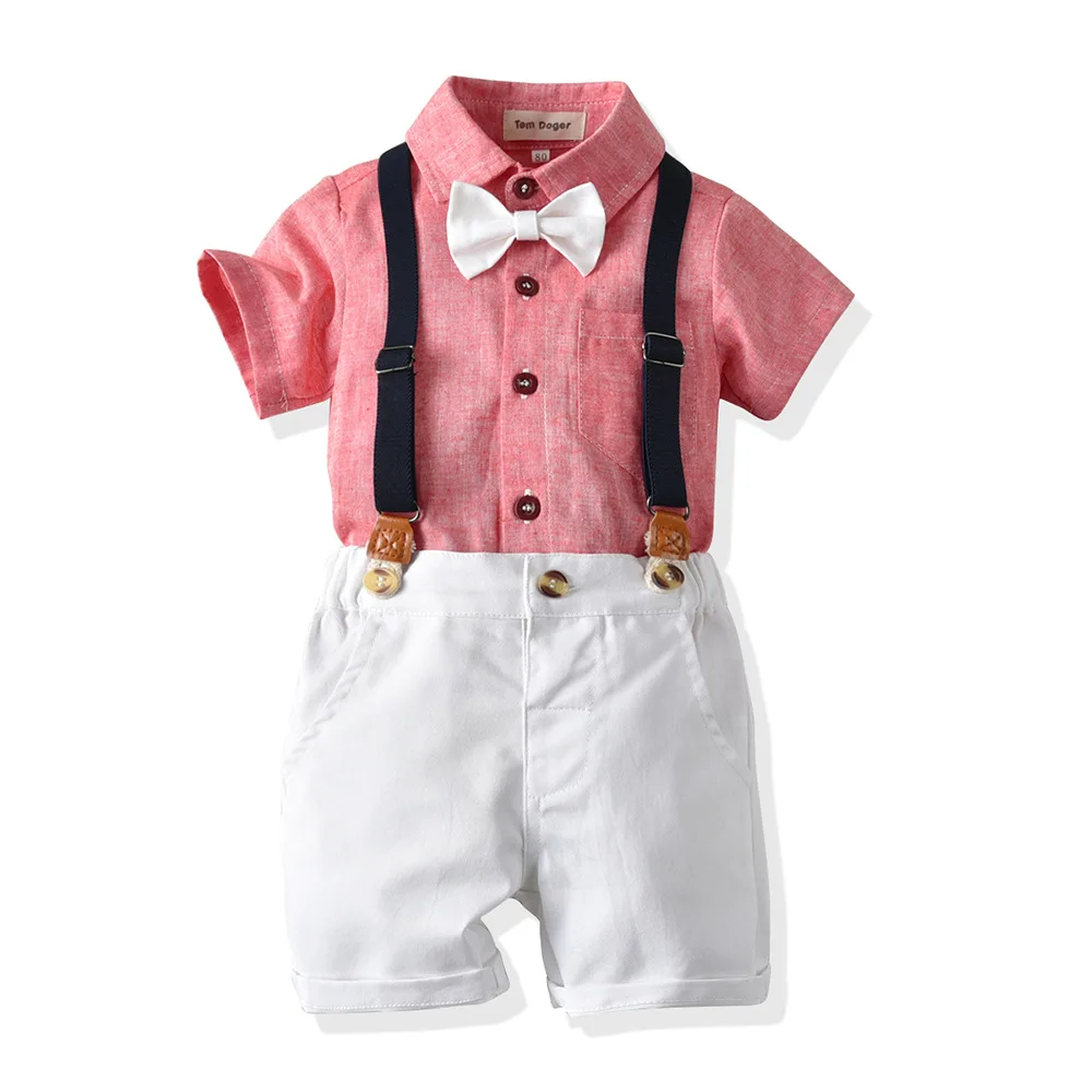 

Wholesale summer baby boy stylish suspenders shorts outfits kids clothing sets