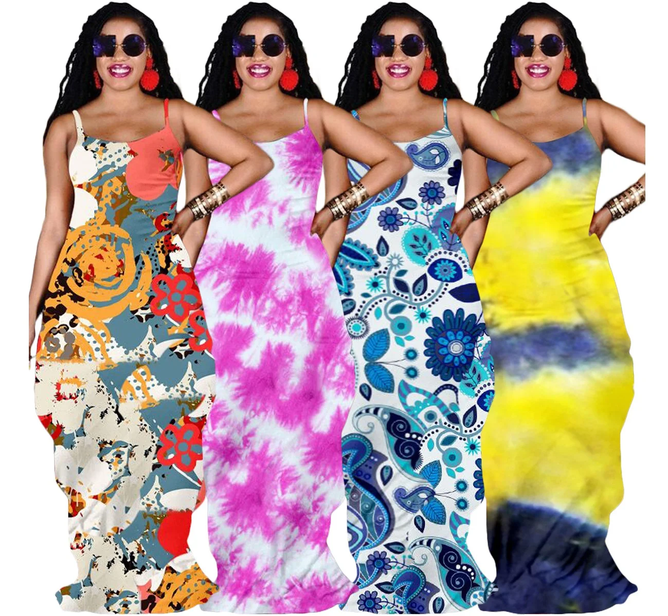 

New Arrivals Sexy Clothes For Women 2021 Tie Dye Printing Halter Loose Dress Fashion Maxi Dresses Women Ladies Summer, Picture color