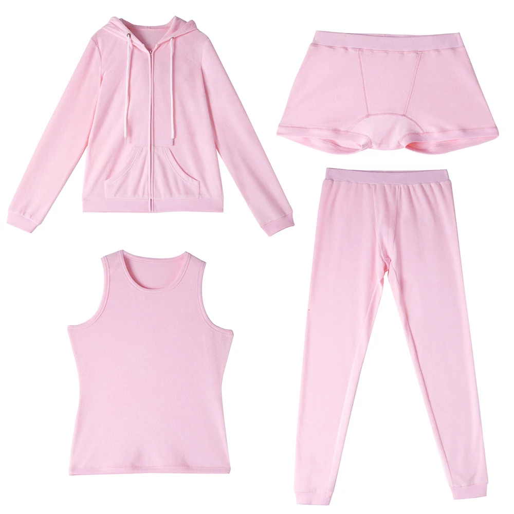 

Autumn Terry Towel Set Women Street Wear Pink Tracksuit 4 Pieces Solid Color Hoodies Leggings Shorts and Tank Top Set for Women