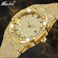 

MISSFOX Hot Diamond Watch Mens Luxury Ap Classic Design Calendar Shock Low Moq Unbranded Business 18k Gold Plated Iced Out Watch