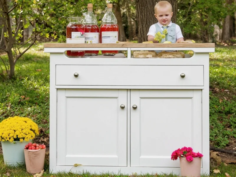 Lemonade stand counter with hidden storage compartments