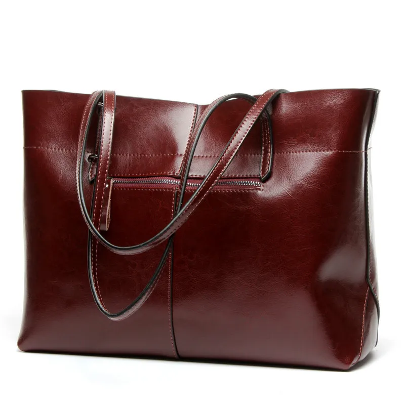 

New Fashion Retro Large Capacity Oil wax Genuine Leather Waterproof Shoulder Lady Bag