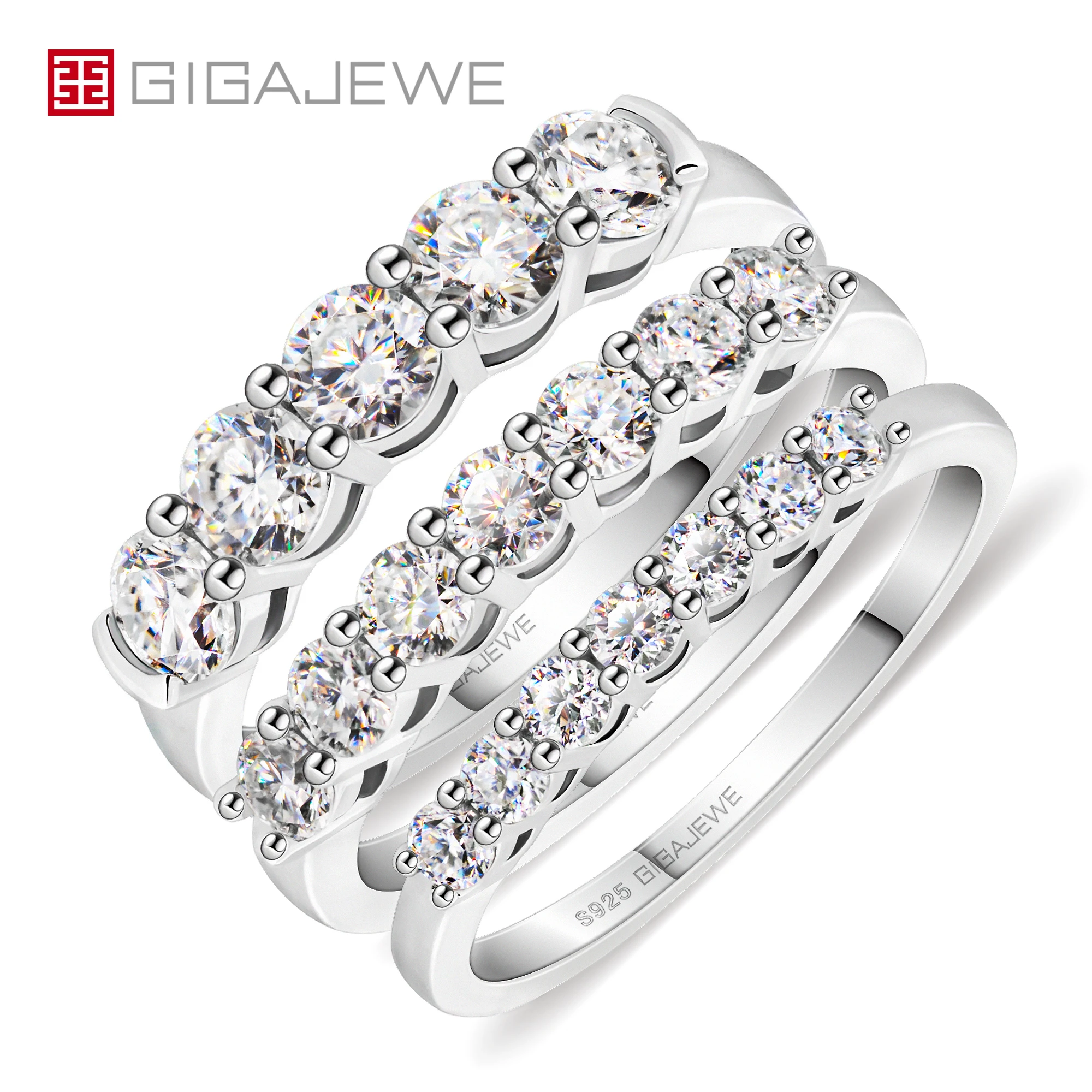 

GIGAJEWE GIGAJEWE Total 0.3/0.7/1.5/ct 2.3/3/4mm Round Cut EF VVS1 925 Silver jewelry Moissanite rings