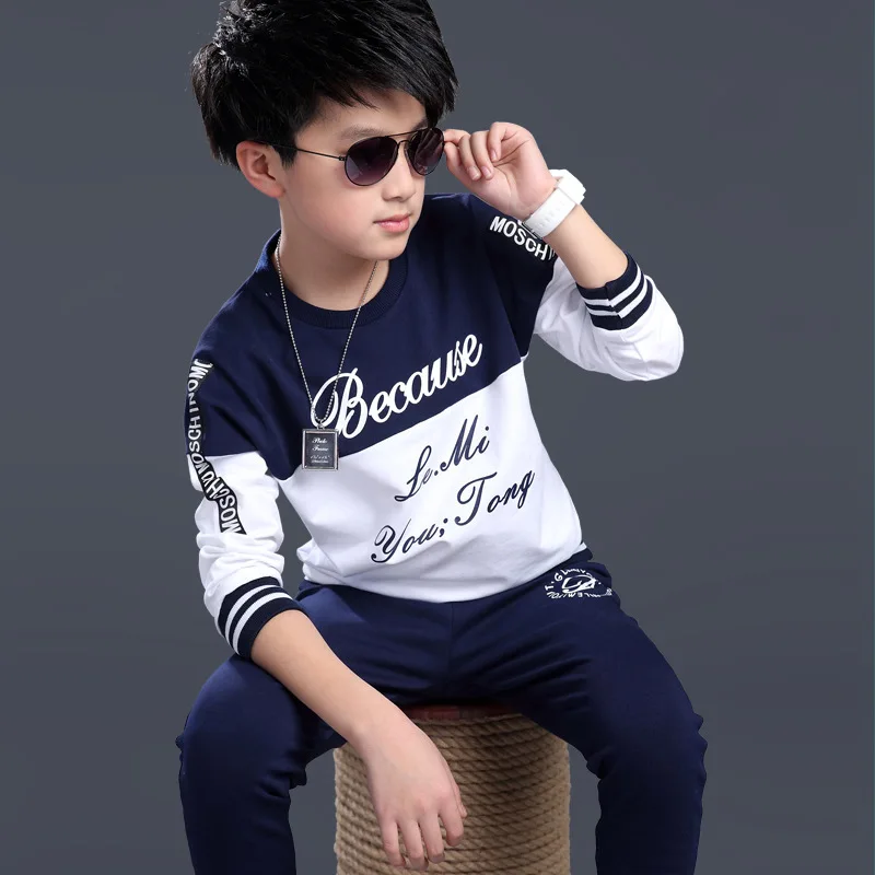 

2021 children's two piece long sleeve letter color matching sportswear for boys, As pic