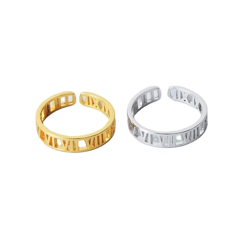 

Daidan Amazon Top Seller Roman Numeral Sterling Silver 925 Gold Plated Adjustable Rings