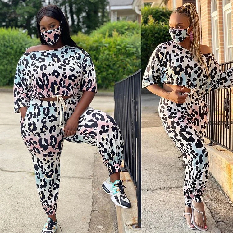 

WW-0998 Women's Shading Leopard Print Long Sleeve Leisure Suit Chic Leopard Pants Women Casual Clothing, Customized color