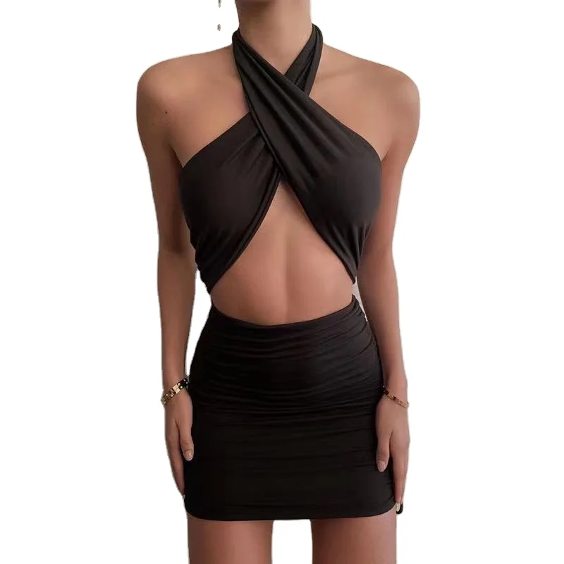

QZ810-46 2021 Spring Autumn Hot Sale Solid Color Tight Mini Skirt Sexy Streetwear Women's dress