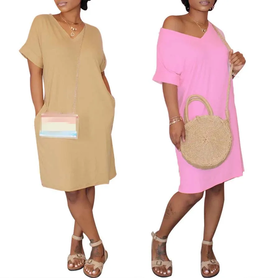 

FS0916D 2020 women V neck casual dress